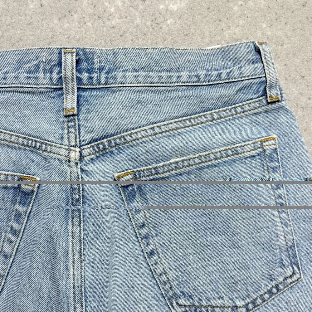 AGOLDE Parker Long High Rise Distressed Cut Off Denim Shorts Blue Women’s 27